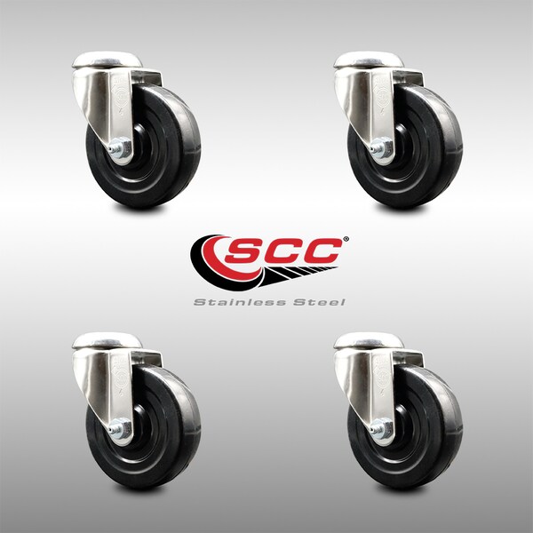 4 Inch 316SS Hard Rubber Wheel Swivel Bolt Hole Caster Set